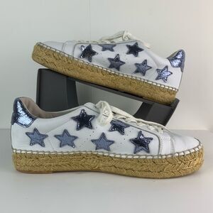 Marc Fisher LTD White Leather Marcia Blue Iridescent Star Espadrille Sneakers 8